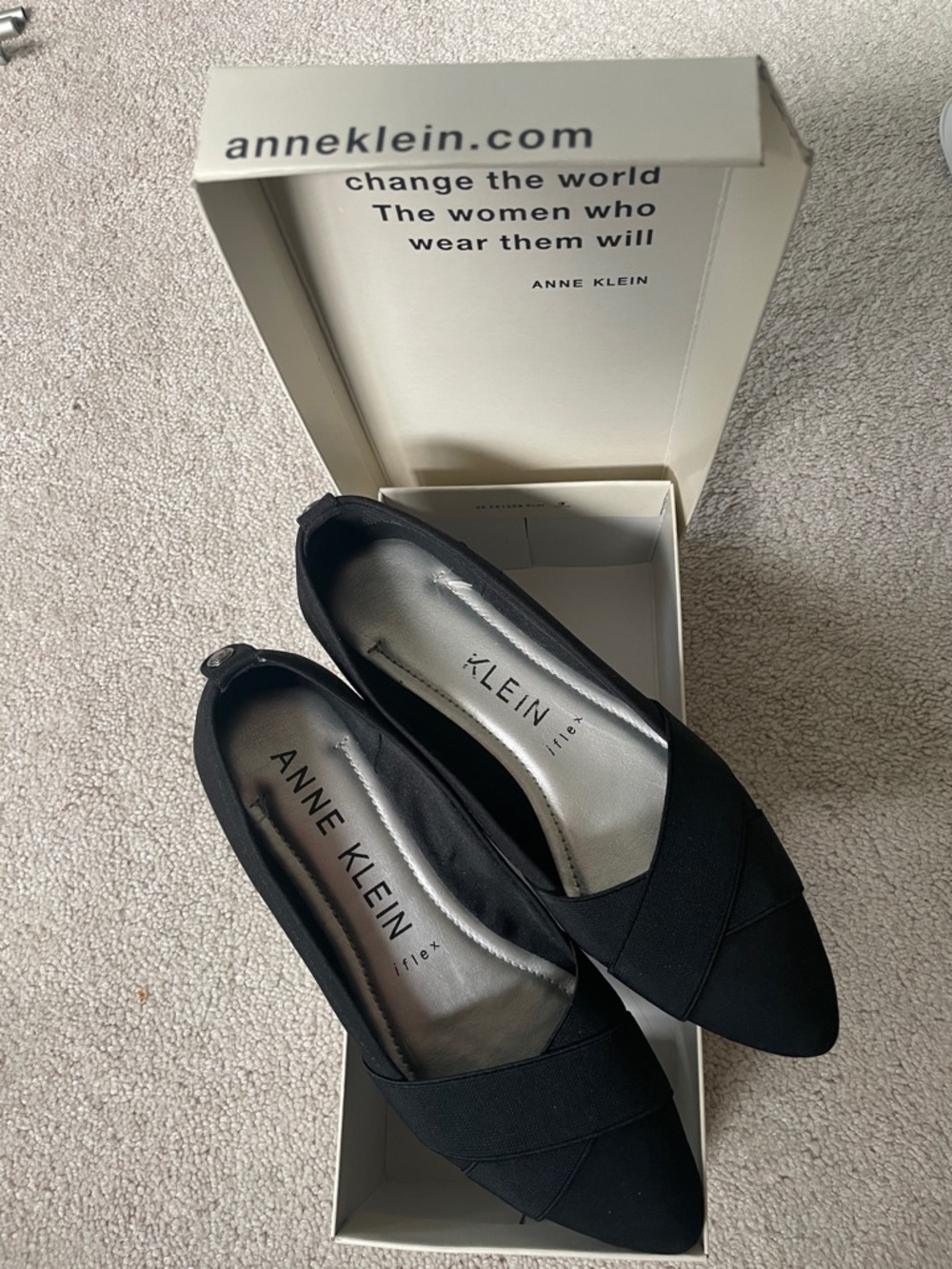 Anne Klein Black Pointed Toe Slip-On Flats size 7-1/2